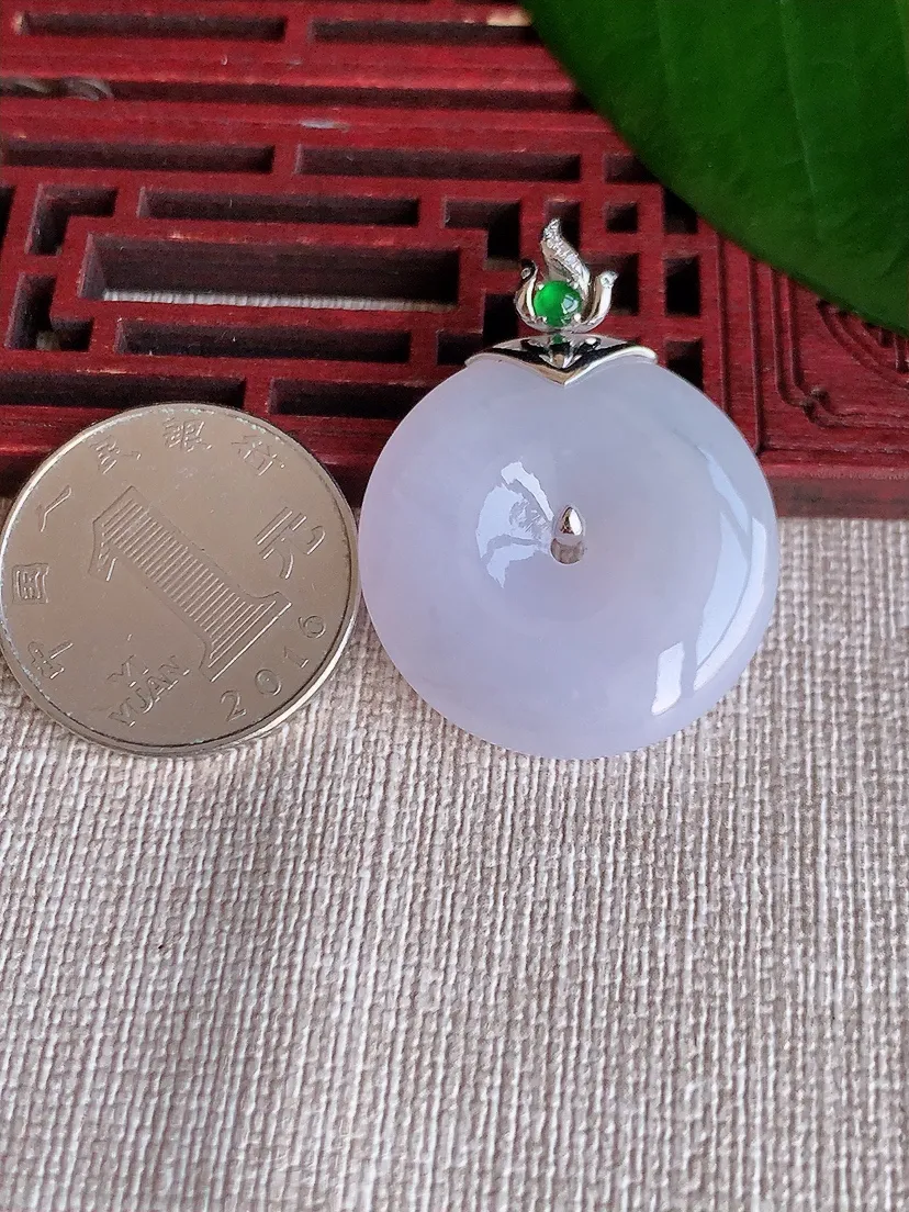 天然A货翡翠18K淡紫罗兰平安扣吊坠尺寸36.2×27.7×6.2m量11.28g 0704