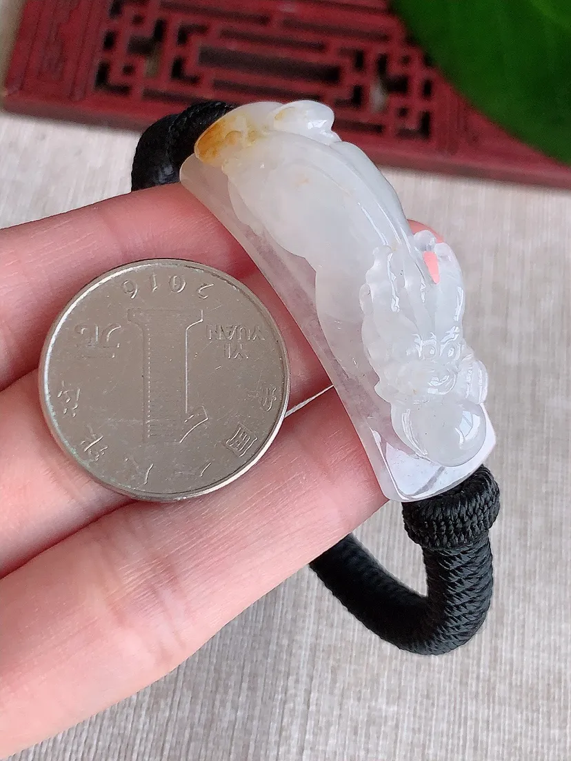 天然A货翡翠飘黄翡招财貔貅手牌尺寸46.5×13.5×13.4m量26.90g 0704