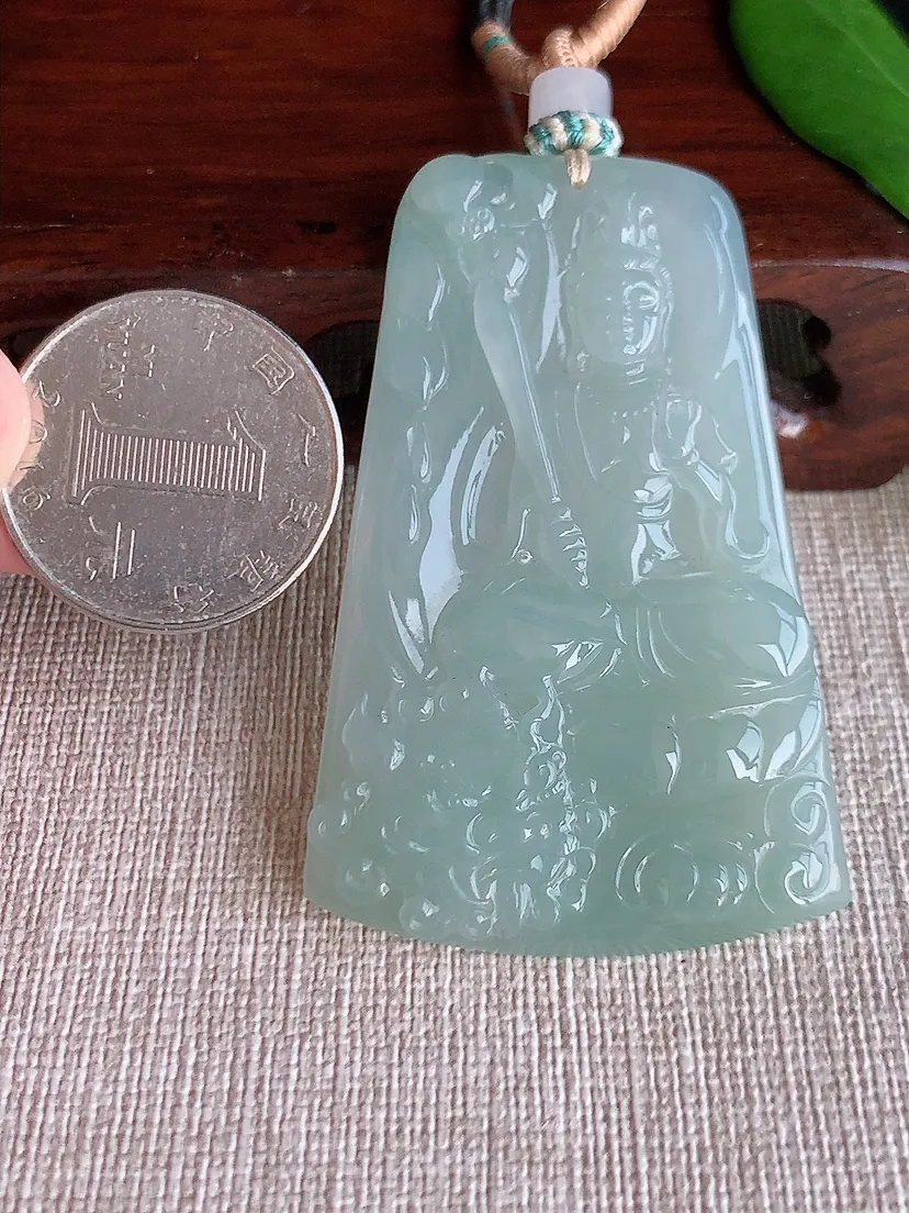 天然A货翡翠晴底文殊菩萨吊坠尺寸58.5×37.5×5.3m量30.33g 0704