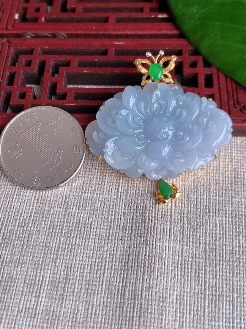 天然A货翡翠18K紫罗兰荷花和吊坠 尺寸44×27×41×9m量13.28g 0704