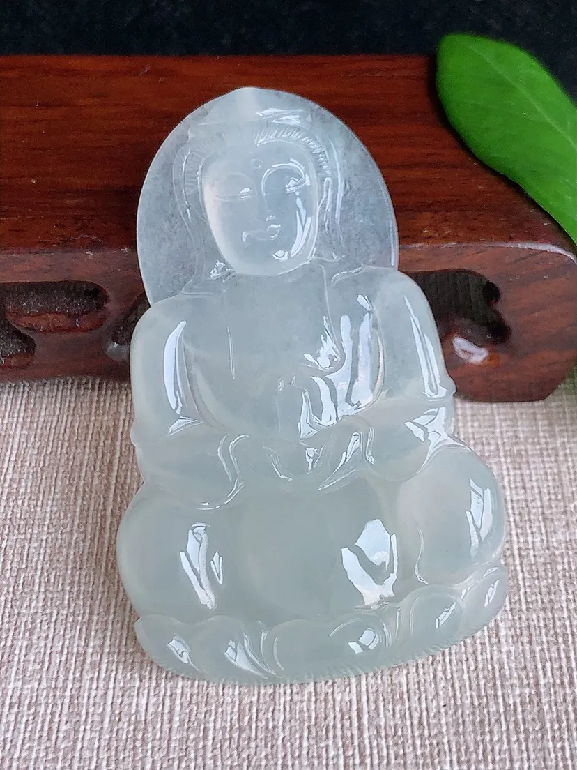 天然A货翡翠白月光大正装观音吊坠尺寸64.5×40.3×5.8m量27.22g 0704