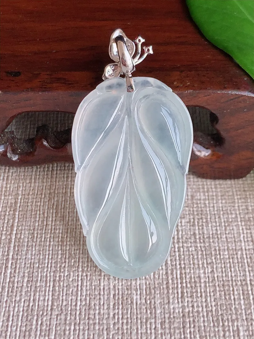 天然A货翡翠18K白月光叶子金枝玉叶吊坠尺寸46.3×37×22×5.6m量8.48g 0704