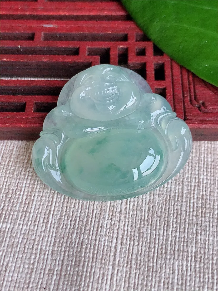 天然A货翡翠飘花佛公吊坠尺寸31×35.5×6.5m量11.12g 0704