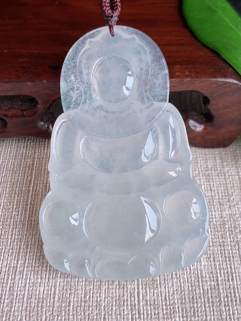 天然A货翡翠白月光正装观音吊坠尺寸59.6×38×5.7m量25.58g 0704