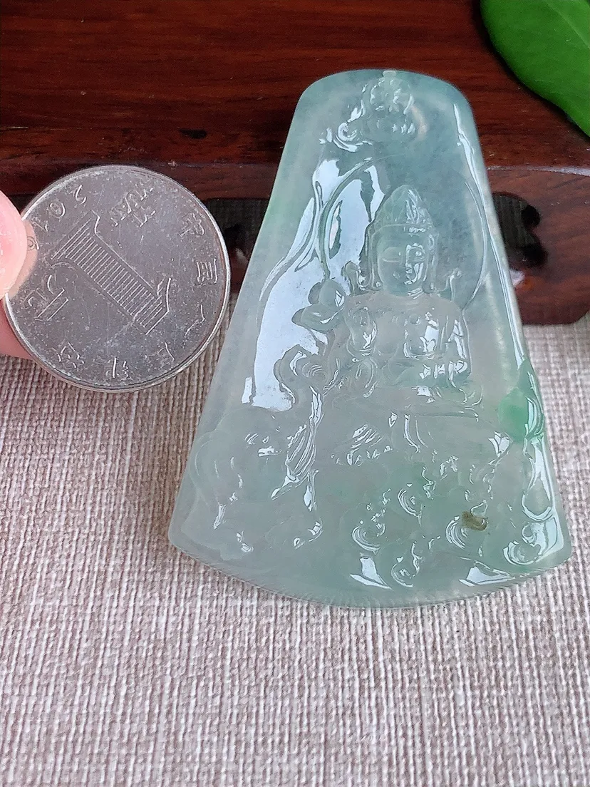 天然A货翡翠晴绿普贤菩萨吊坠尺寸58.4×41×4.8m量24.37g 0704