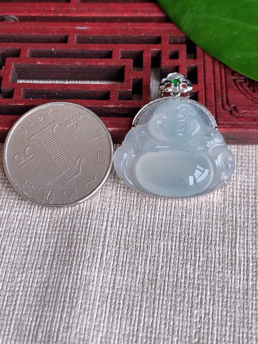 天然A货翡翠18K金伴白月光佛公吊坠尺寸30×21.8×26.5×6.6m量6.63g 0704