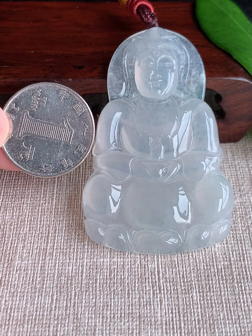 天然A货翡翠白月光正装观音吊坠尺寸59.6×38×5.7m量25.58g 0704