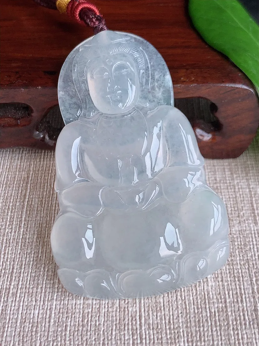 天然A货翡翠白月光正装观音吊坠尺寸59.6×38×5.7m量25.58g 0704