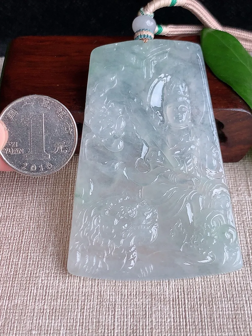 天然A货翡翠文殊菩萨吊坠尺寸72.6×49.6×5m量49.75g 0704