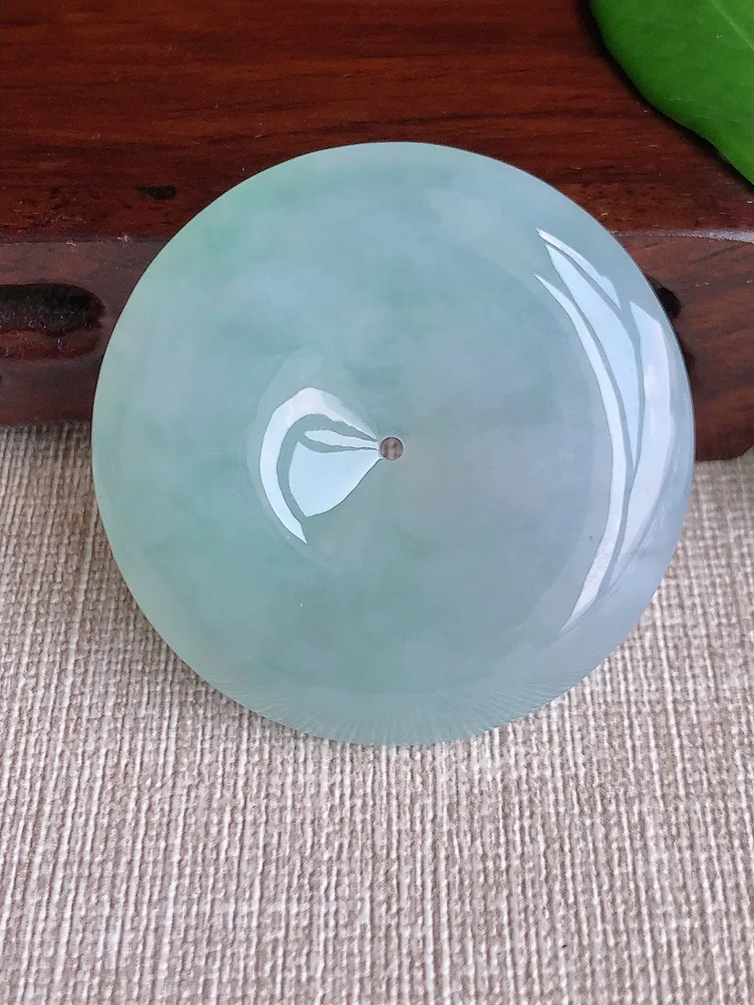 天然A货翡翠晴水大平安扣吊坠尺寸42.4×8.5m量33.85g 0704