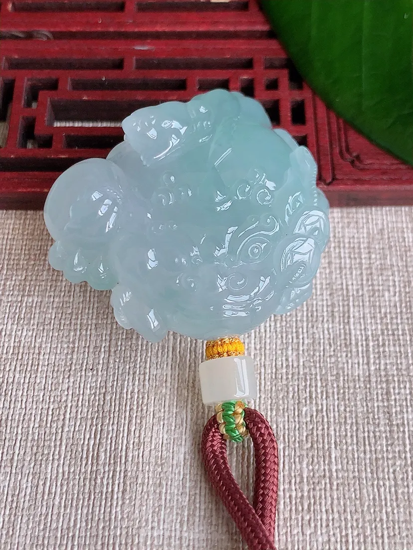 天然A货翡翠晴水子母招财金蟾吊坠尺寸43×43.6×18.6m量64.25g 0704