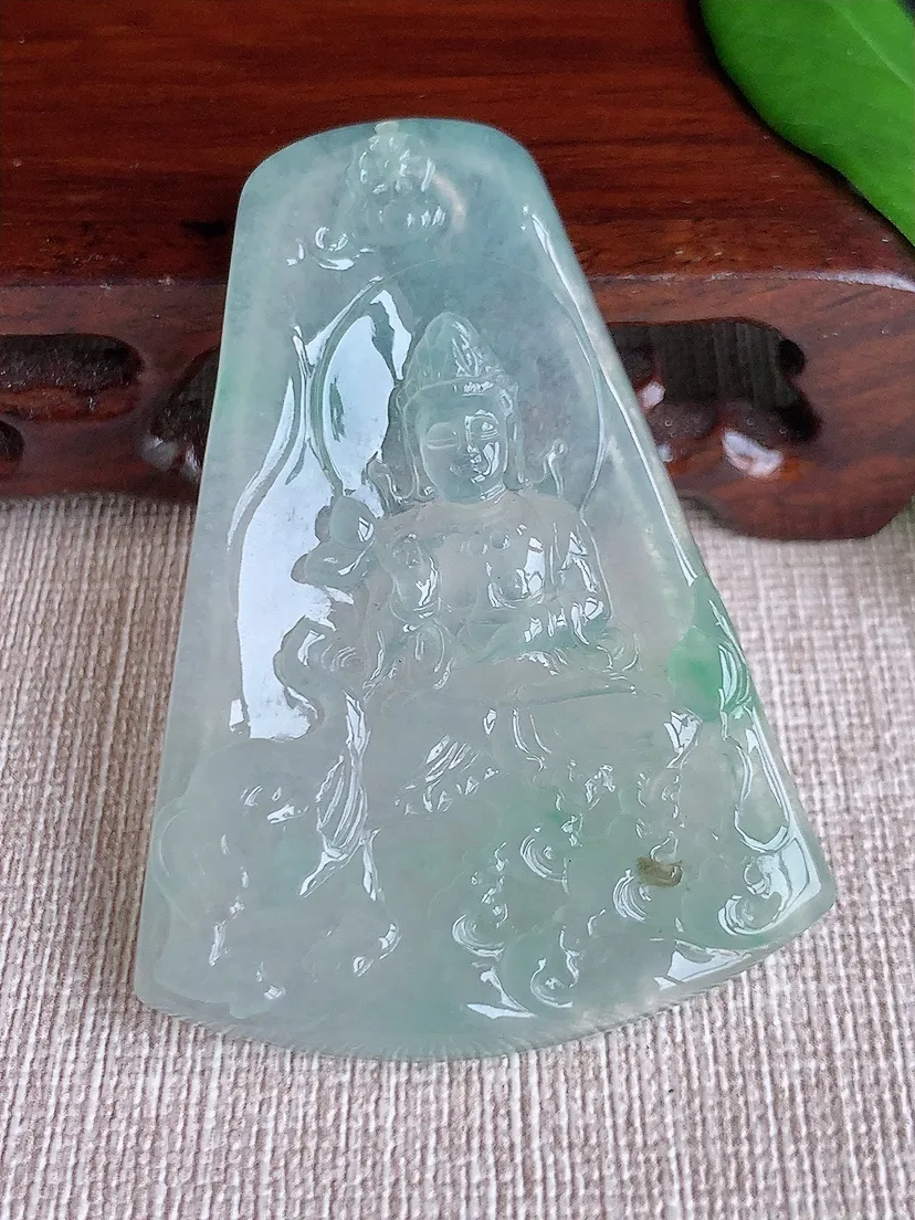 天然A货翡翠晴绿普贤菩萨吊坠尺寸58.4×41×4.8m量24.37g 0704