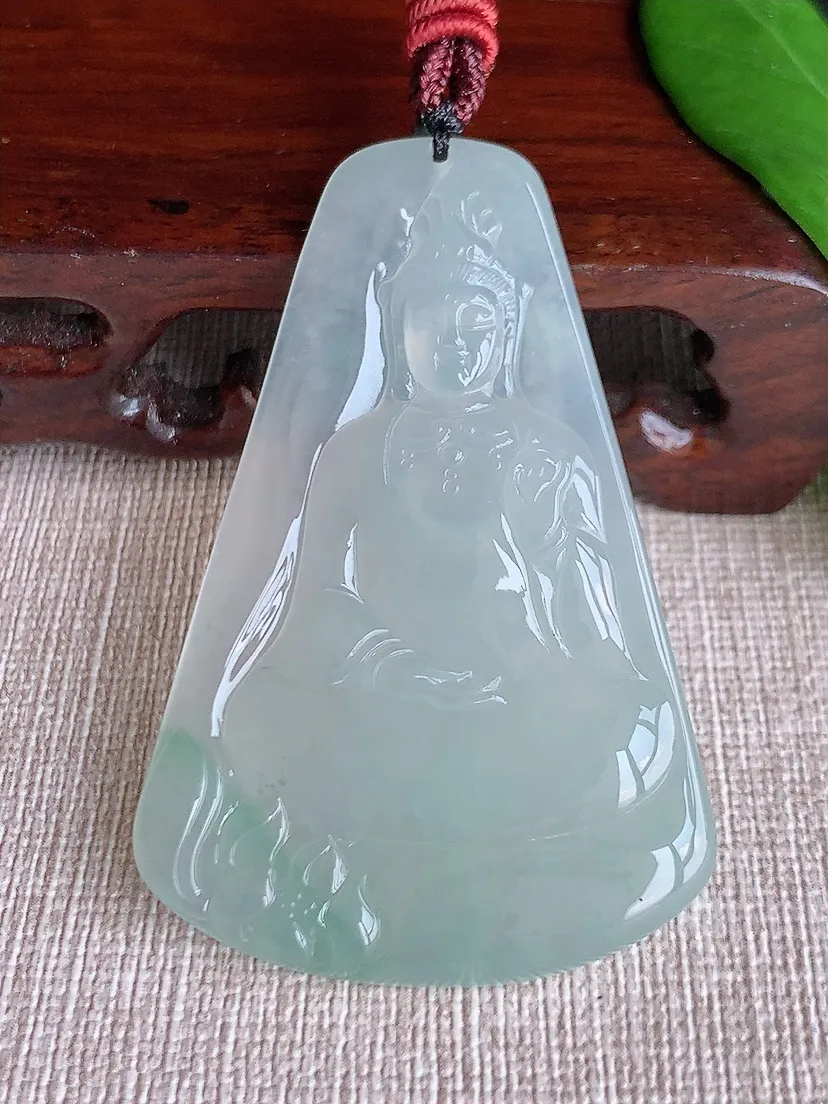 天然A货翡翠飘花观音吊坠尺寸56.8×37×5.2m量22.73g 0704