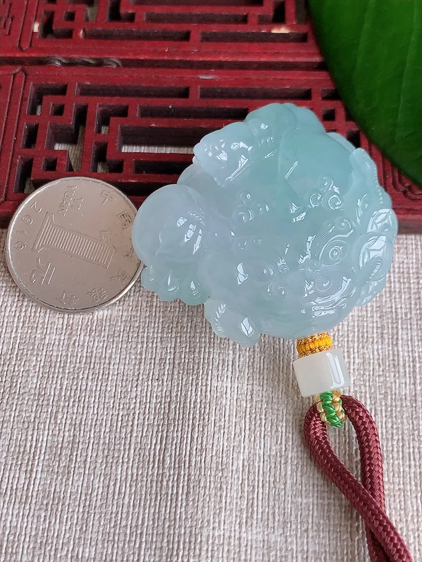 天然A货翡翠晴水子母招财金蟾吊坠尺寸43×43.6×18.6m量64.25g 0704