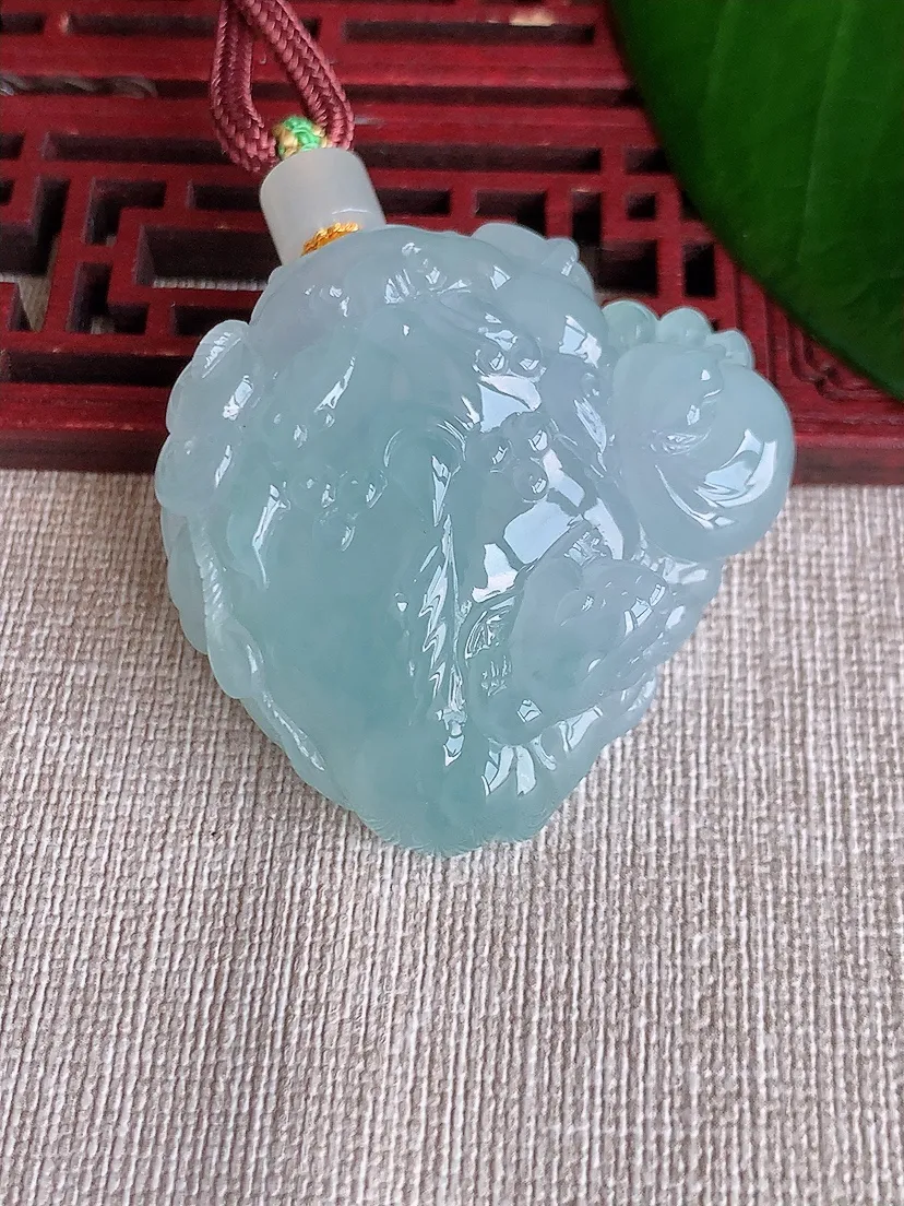 天然A货翡翠晴水子母招财金蟾吊坠尺寸43×43.6×18.6m量64.25g 0704