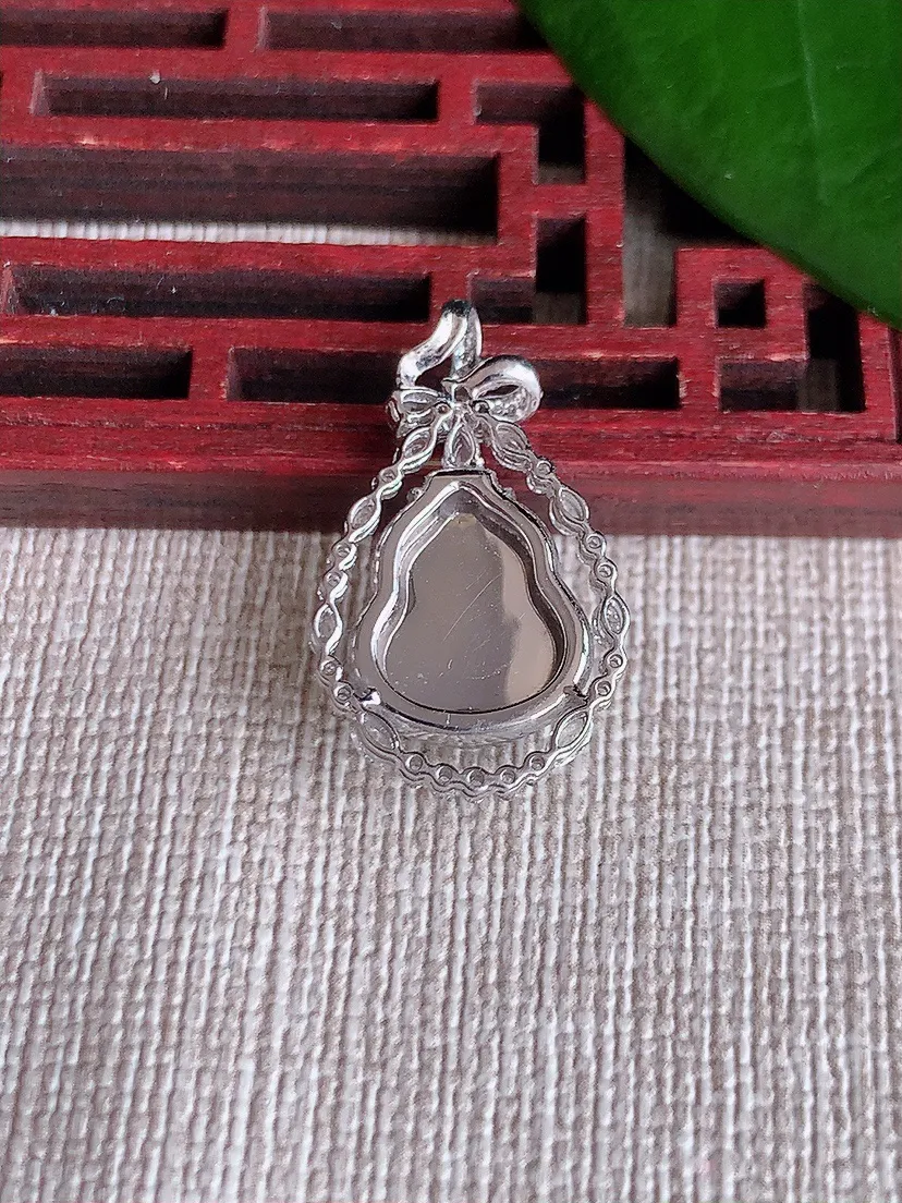 天然A货翡翠18K金伴白月光葫芦吊坠尺寸23.4×14×6.2裸石12×10.4m量2.86g 07