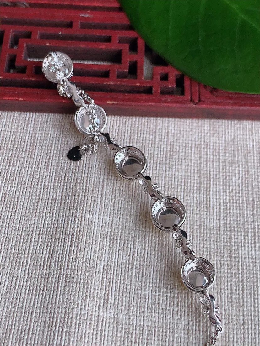 天然A货翡翠冰种18K钻镶嵌黄翡蛋面手链尺寸7×6×5.5mm 重量6.56g 0704