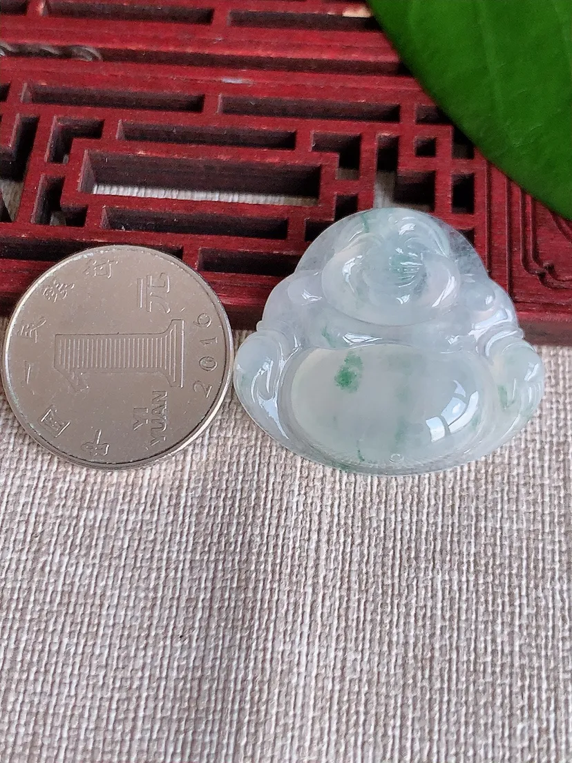 天然A货翡翠飘花佛公吊坠尺寸29.4×32.6×6.5m量9.17g 0709