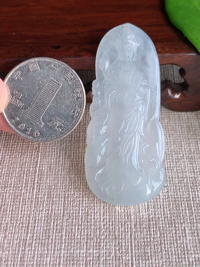 天然A货翡翠白月光普贤菩萨吊坠尺寸53×33×4.4m量11.26g 0709