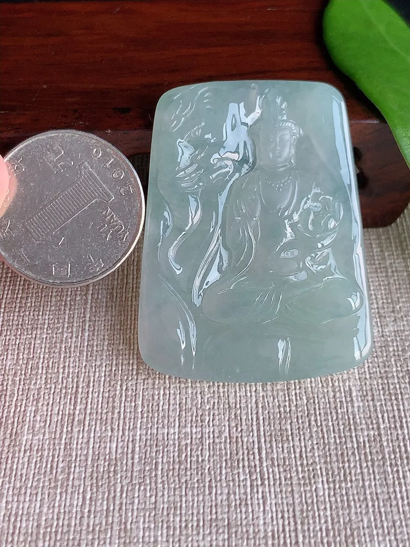 天然A货翡翠晴水普贤菩萨吊坠尺寸47.8×36.2×5.5m量22.80g 0709
