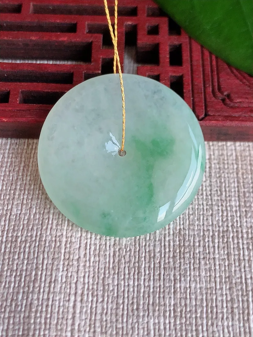 天然A货翡翠飘花平安扣吊坠尺寸29.3×4.3m量9.03g 0709
