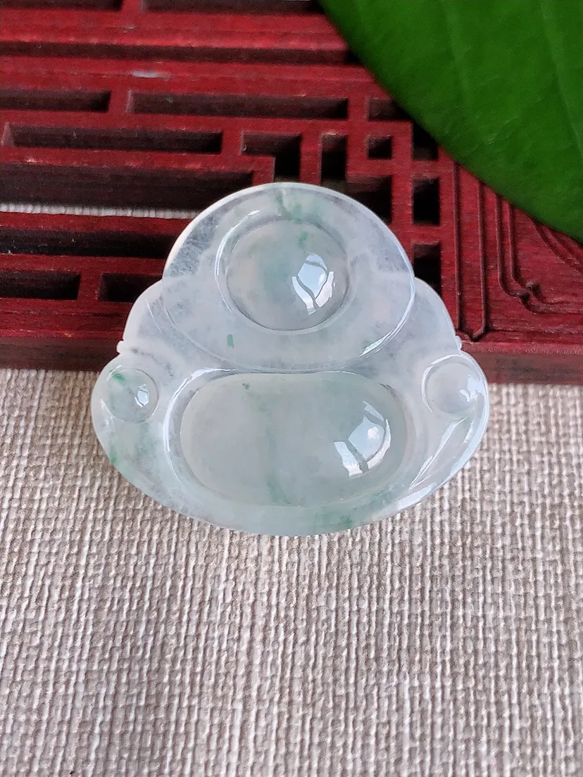 天然A货翡翠飘花佛公吊坠尺寸29.4×32.6×6.5m量9.17g 0709