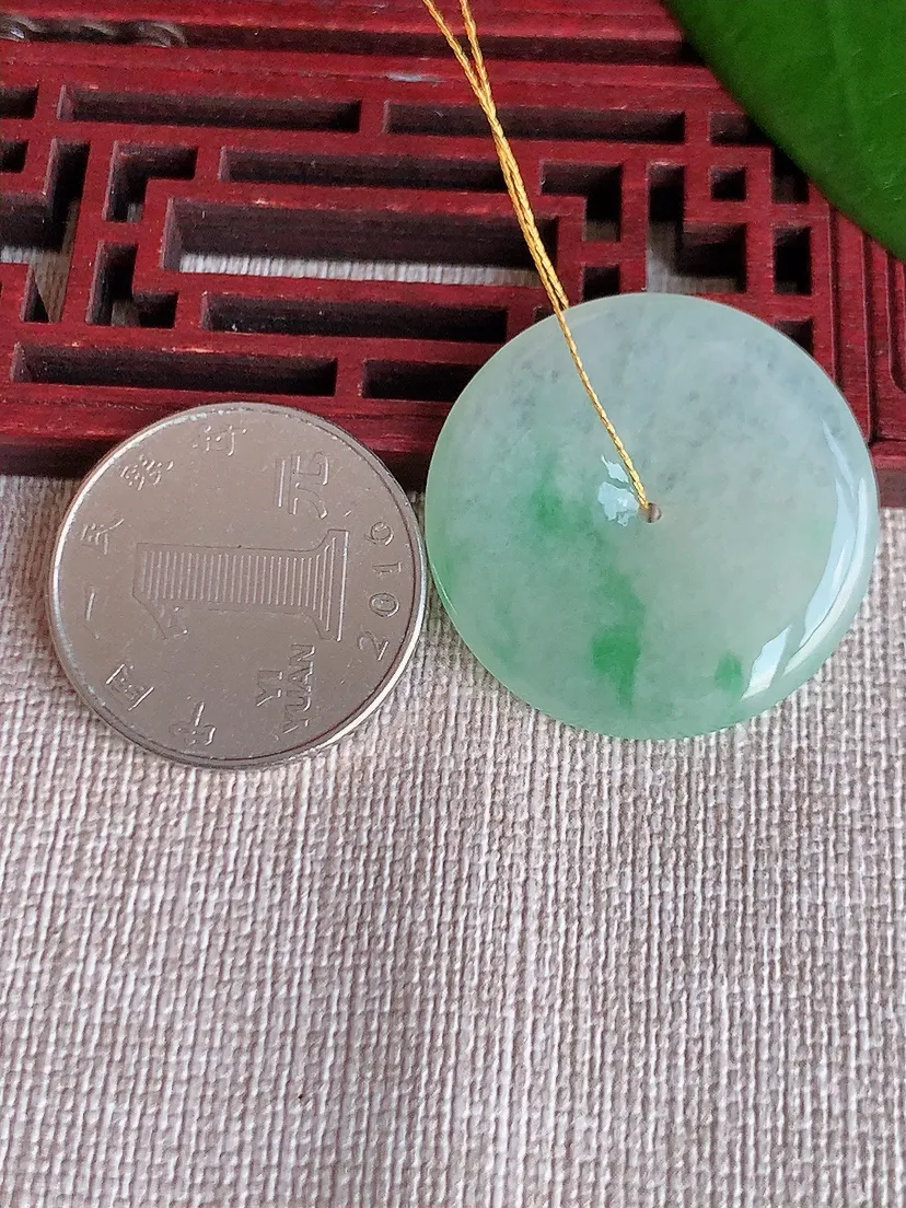 天然A货翡翠飘花平安扣吊坠尺寸29.3×4.3m量9.03g 0709