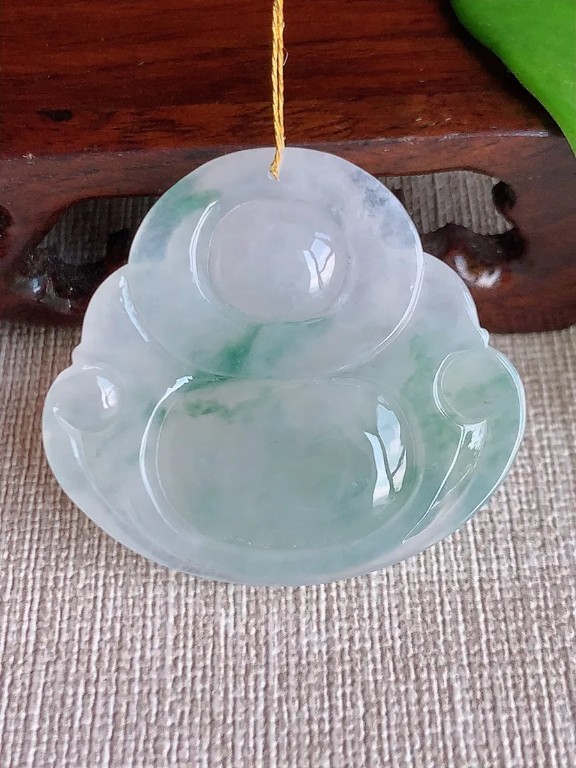 天然A货翡翠飘花大佛公吊坠尺寸35.8×39.2×8m量16.65g 0709
