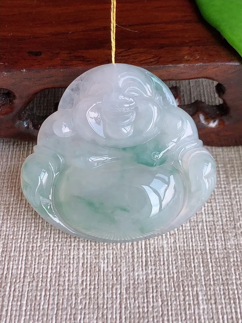 天然A货翡翠飘花大佛公吊坠尺寸35.8×39.2×8m量16.65g 0709
