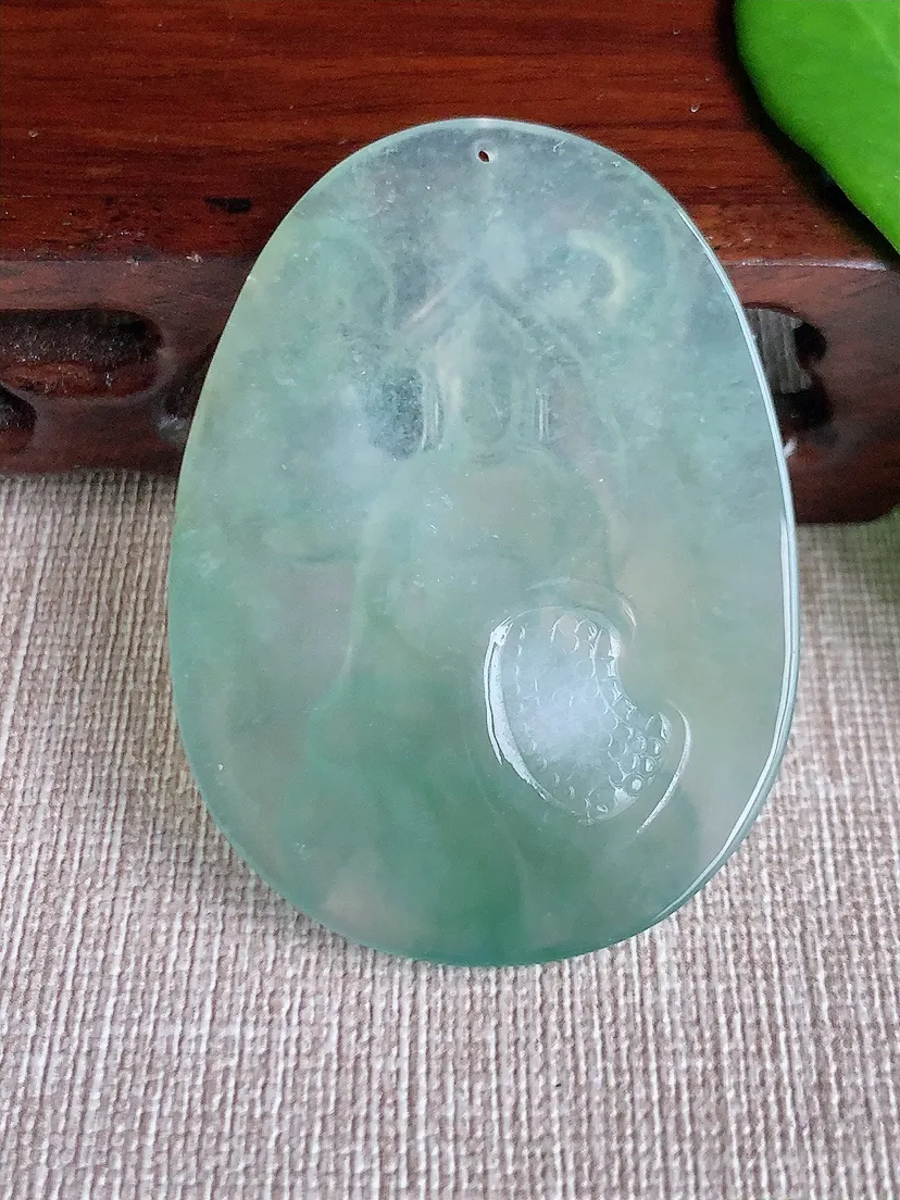 天然A货翡翠晴水御龙观音吊坠尺寸51.8×38×4.5m量18.83g 0710