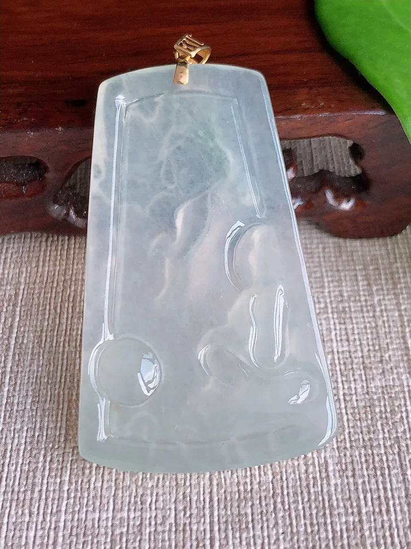天然A货翡翠18K金扣头飘花御龙观音吊坠尺寸52×32.2×4.5m量16.42g 0709