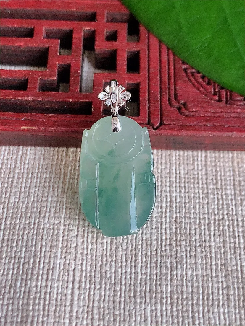 天然A货翡翠18K金扣头飘花招财貔貅吊坠尺寸27×20.6×12.8×6m量3.62g 0709