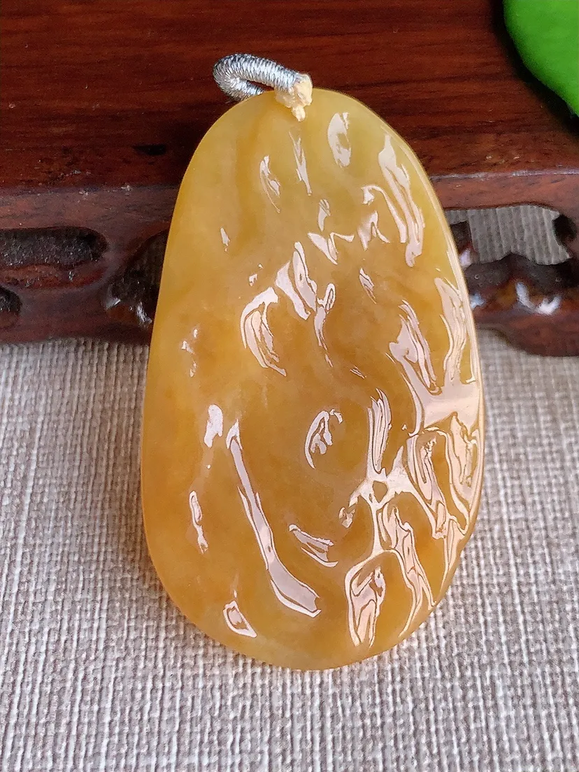 天然A货翡翠黄翡连年有余吊坠尺寸50.5×29.7×7m量15.44g 0709