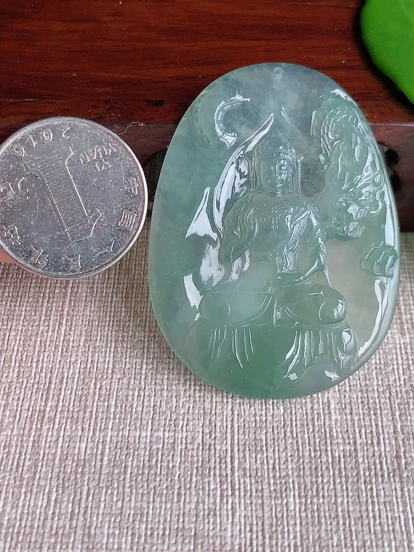 天然A货翡翠晴水御龙观音吊坠尺寸51.8×38×4.5m量18.83g 0710