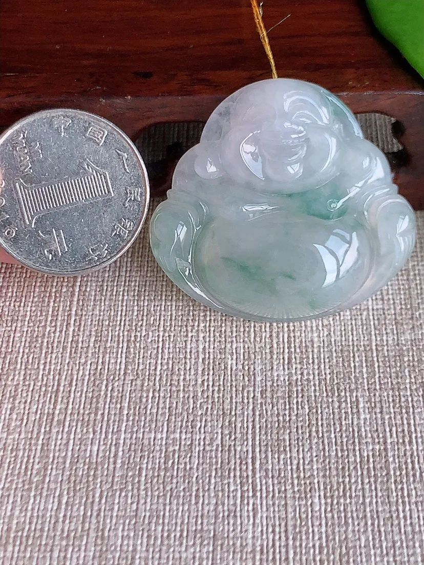 天然A货翡翠飘花大佛公吊坠尺寸35.8×39.2×8m量16.65g 0709