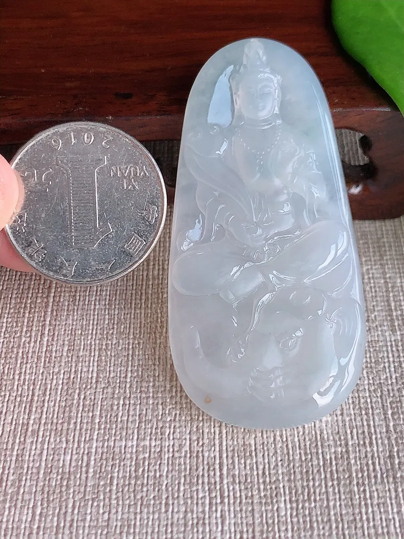 天然A货翡翠白月光普贤菩萨吊坠尺寸60×28.7×5m量19.68g 0709
