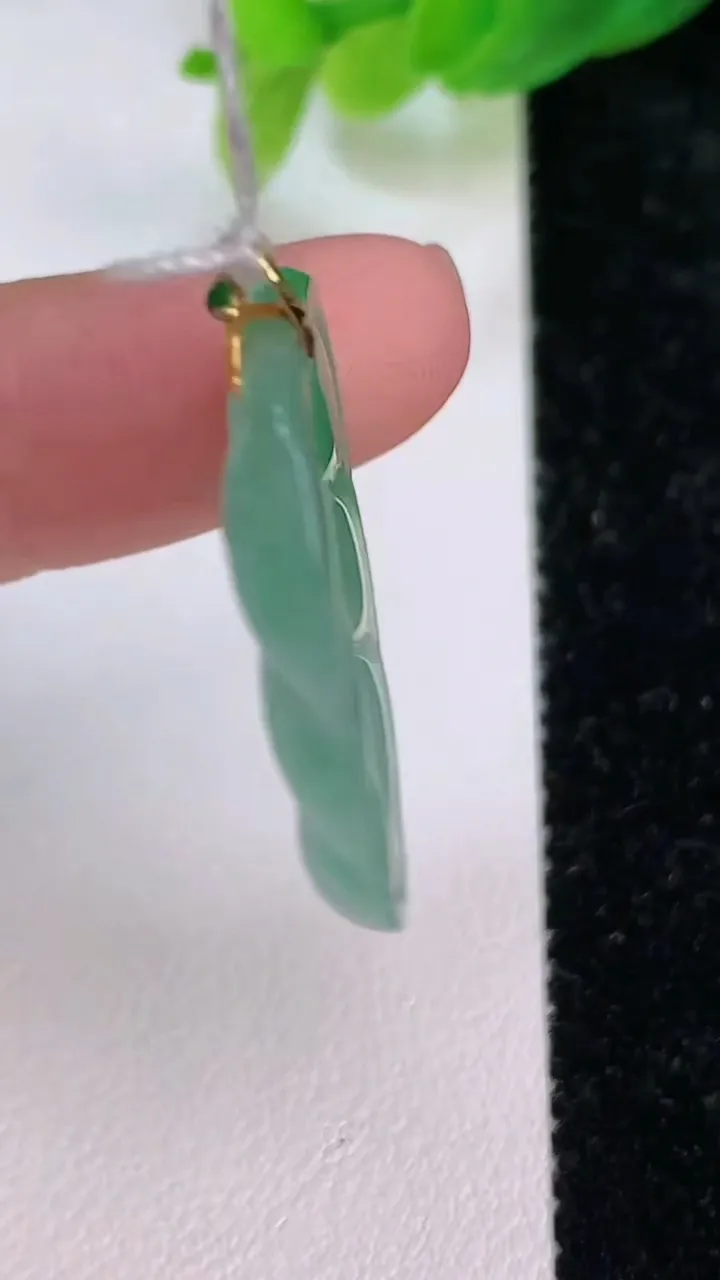 天然A货翡翠金枝玉叶 叶子吊坠，尺寸30-19-4，重量:4.37g
7月10日