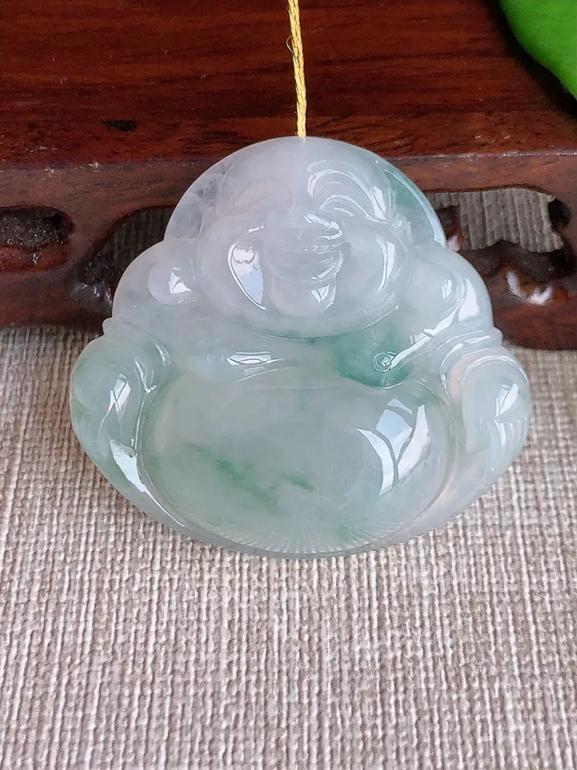 天然A货翡翠飘花大佛公吊坠尺寸35.8×39.2×8m量16.65g 0709