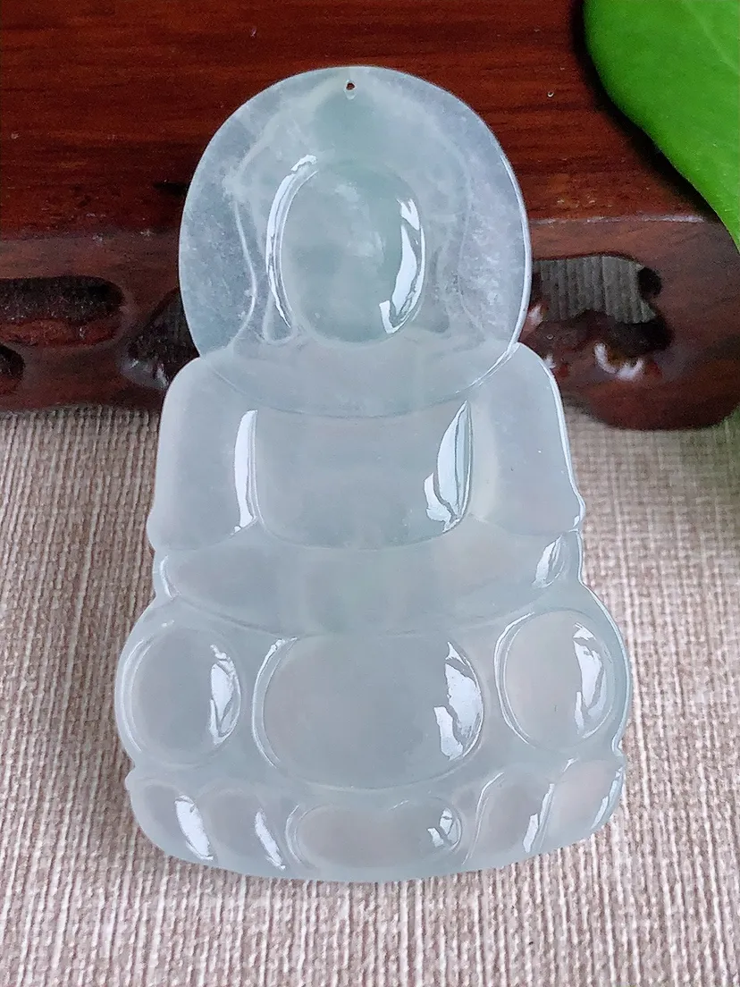 天然A货翡翠白月光正装观音吊坠尺寸61.5×37.4×5m量20.80g 0710