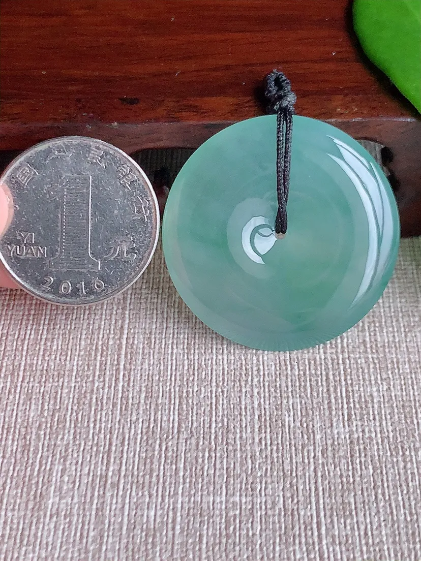 天然A货翡翠晴水大平安扣吊坠尺寸34.4×5.2m量13.60g 0710