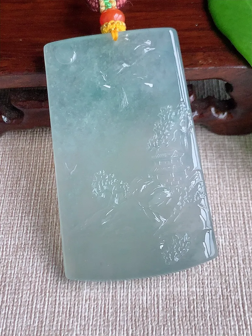 天然A货翡翠晴水意境山水牌吊坠尺寸58×34.8×5m量35.24g 0710