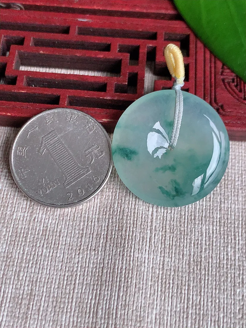 天然A货翡翠飘花平安扣吊坠尺寸28×5.4m量9.26g 0710