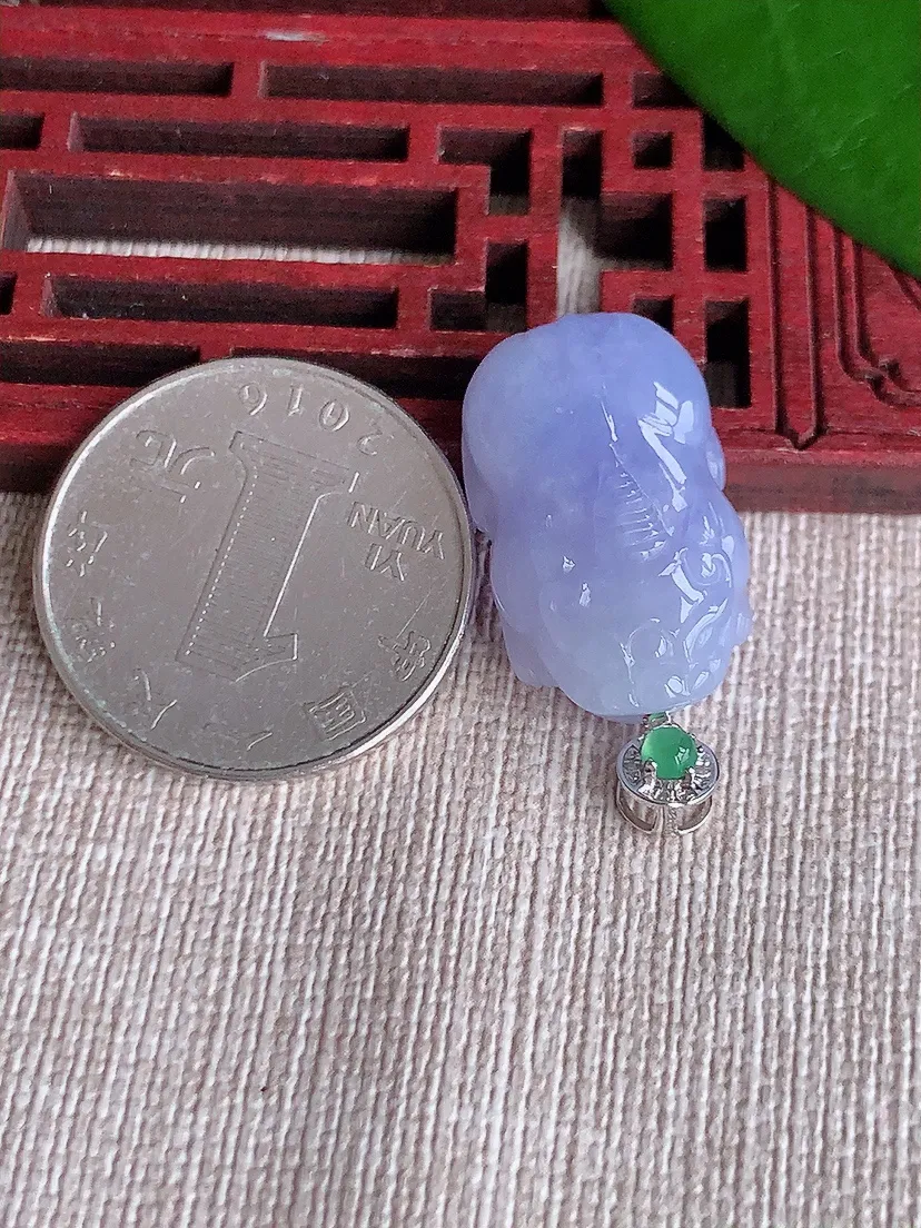 天然A货翡翠18K金扣头紫罗兰招财貔貅吊坠尺寸29.6×23.4×14.5×7.7m量6.30g 0710