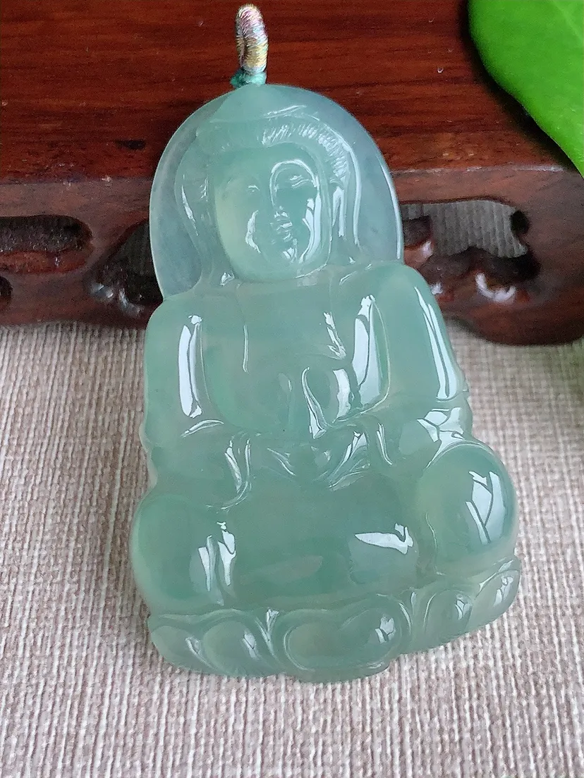 天然A货翡翠晴水正装观音吊坠尺寸56.8×35.2×5.5m量18.92g 0710
