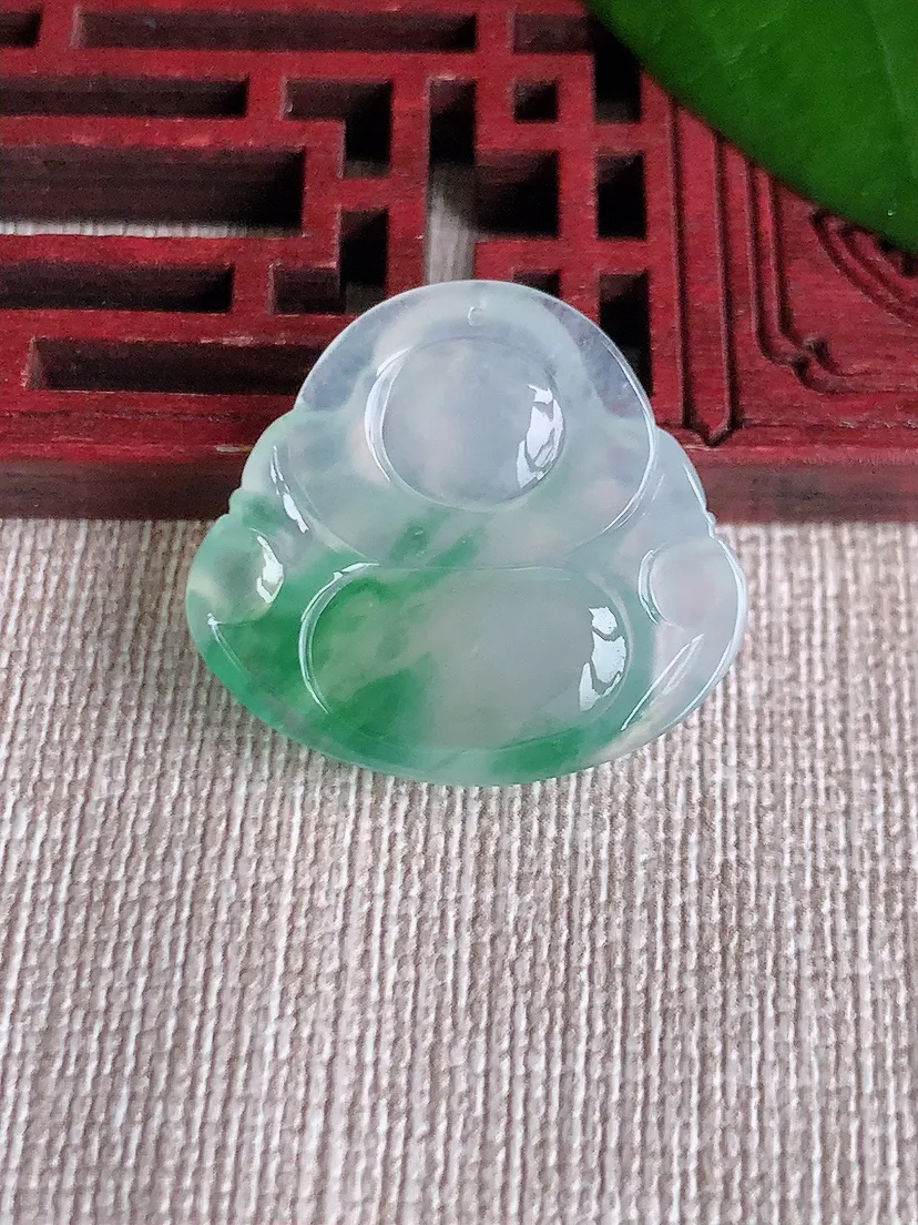 天然A货翡翠飘花佛公吊坠尺寸23.3×25.6×5m量5.00g 0710