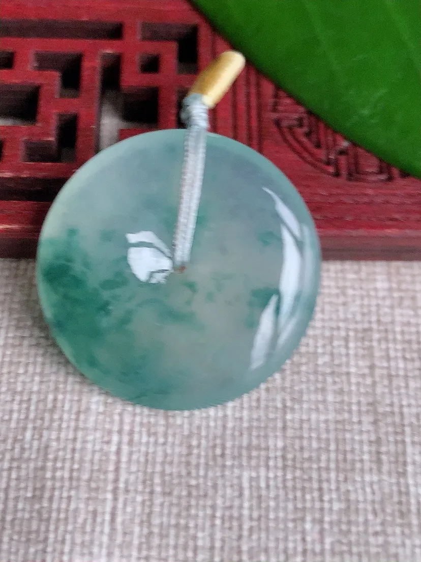 天然A货翡翠飘花平安扣吊坠尺寸28×5.4m量9.26g 0710