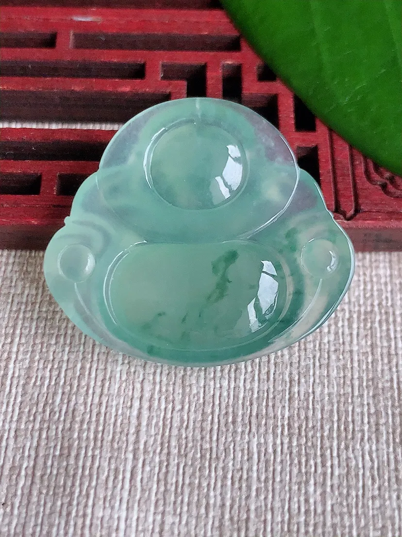 天然A货翡翠飘花佛公吊坠尺寸29.4×33.3×6m量8.68g 0710