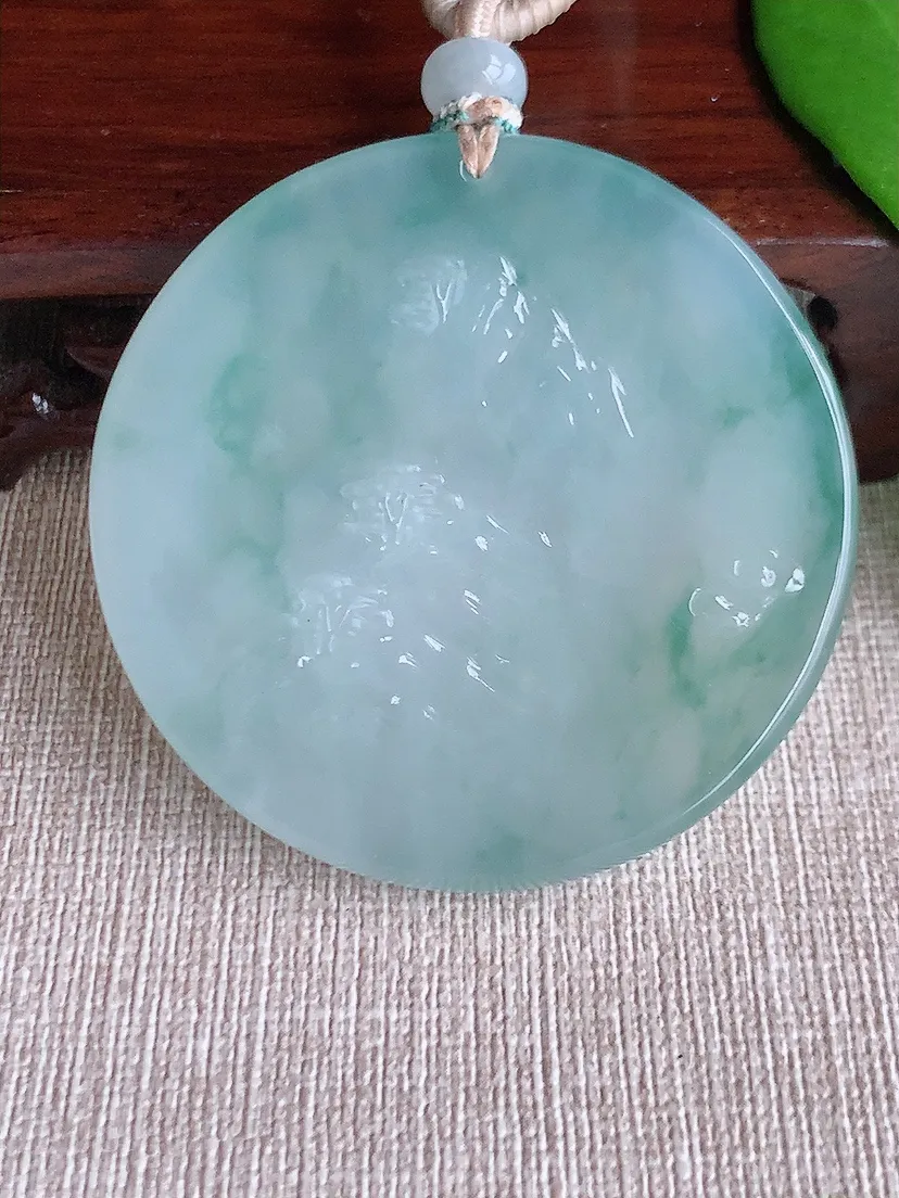 天然A货翡翠飘花意境山水牌吊坠尺寸51.5×5.4m量39.58g 0710