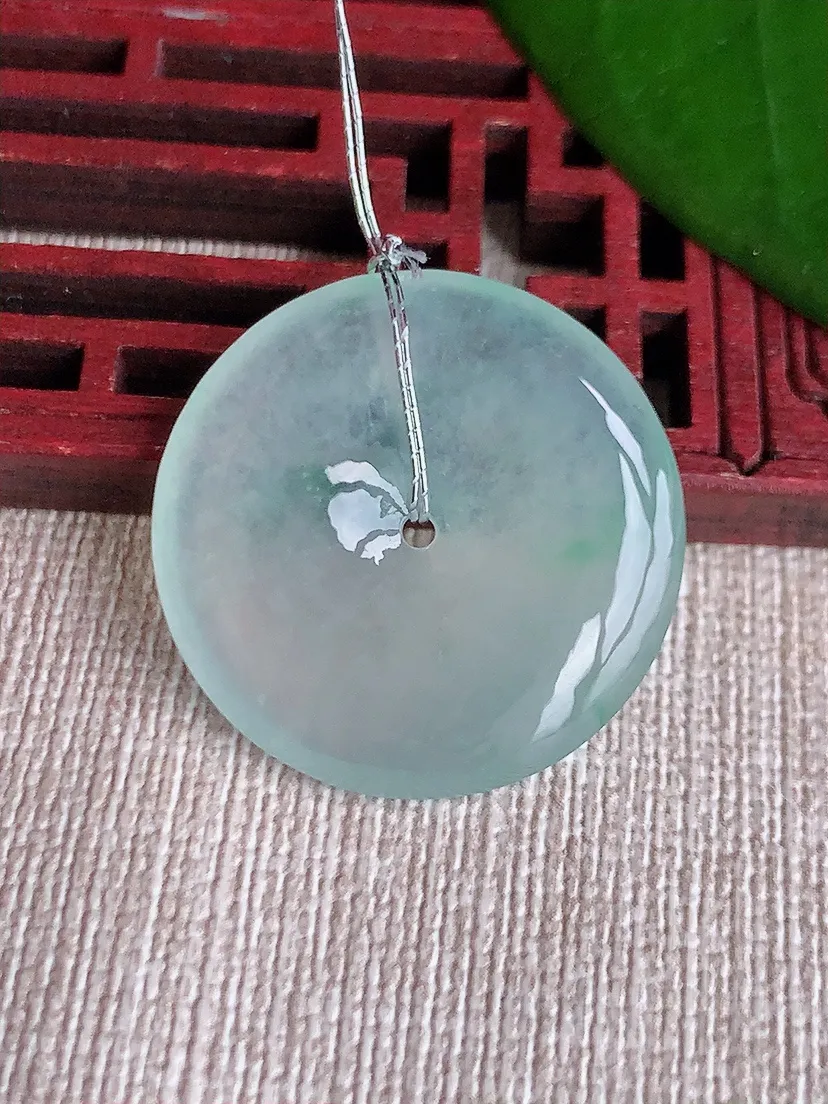 天然A货翡翠晴绿平安扣吊坠尺寸26.8×4.6m量7.32g 0710