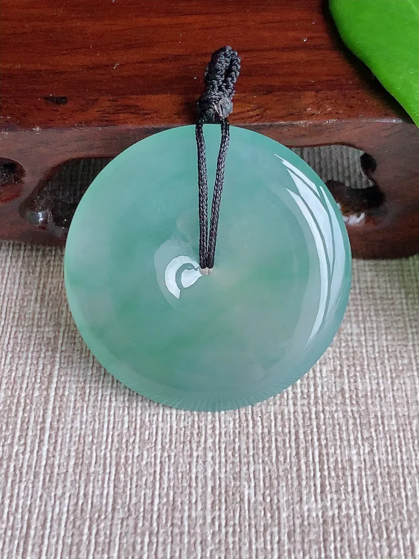 天然A货翡翠晴水大平安扣吊坠尺寸34.4×5.2m量13.60g 0710